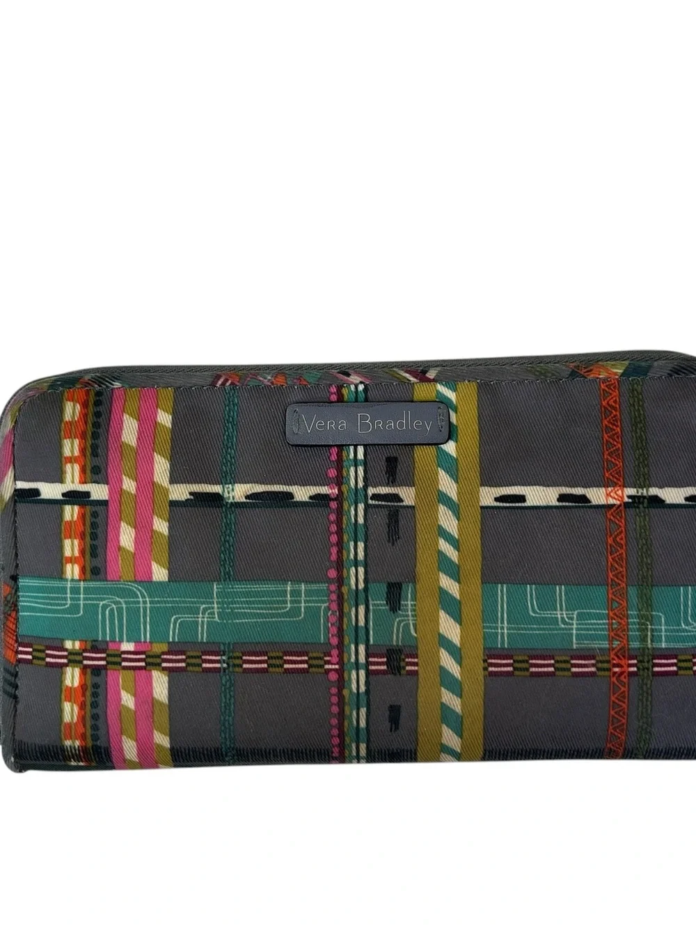 Vera Bradley Zip Around Wristlet Wallet Grey Plaid Performance Twill